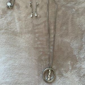 WHBM Silver and Crystal Necklace and Drop Earrings